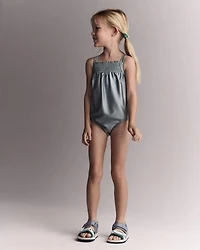 Toddler Girl Smocked One-Piece Swimsuit - Pale Blue