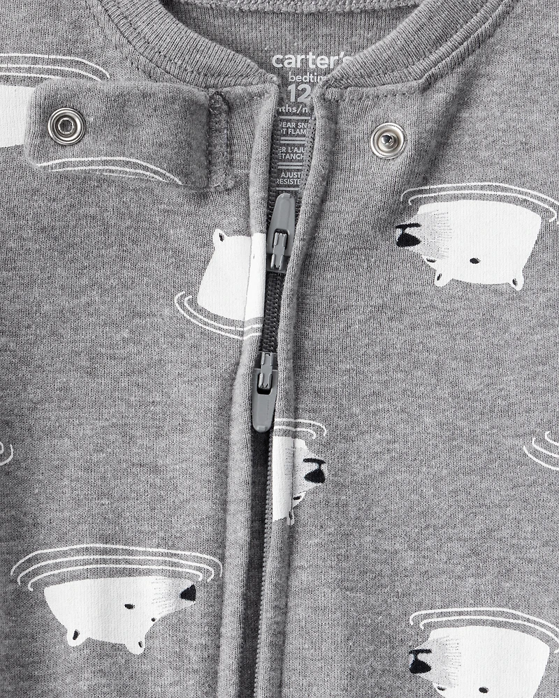 Baby Boy Polar Bear Cotton Snug Fit 2-Way Zip Footie 1-Piece Pyjamas - Grey