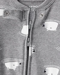Baby Boy Polar Bear Cotton Snug Fit 2-Way Zip Footie 1-Piece Pyjamas - Grey