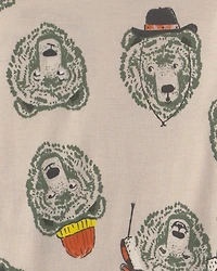 Boys 4-Piece 'Bearly Tired' 100% Cotton Snug Fit Pyjama Set - Green/Cream