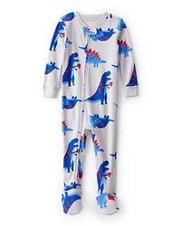 Baby Boy Dinosaur 100% Cotton Snug Fit 2-Way Zip Footie 1-Piece Pyjamas - Grey