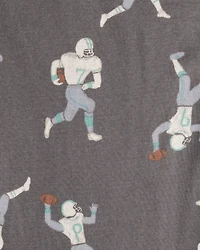 Boys Football Print 100% Cotton Long-Sleeve 4-Piece Pyjamas - White/Blue