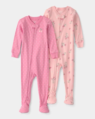 Toddler Girl 2-Pack Strawberry Floral Snug Fit 1-Piece Pyjama Set - Pink