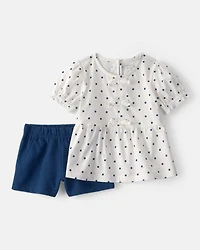 Toddler Girl 2-Piece Polka Dots Top & Short Set - Blue/White