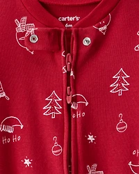 Baby Christmas 100% Cotton Snug Fit 2-Way Zip Sleeper - Red