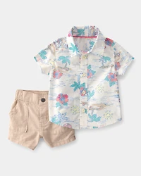 Baby Boy 2-Piece Solid Short-Sleeve Tee & Pant Set - Beige/White