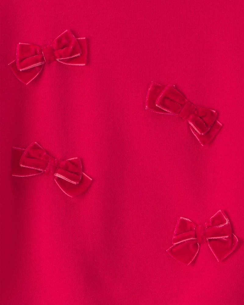 Girls Bow Pullover Sweatshirt - Red