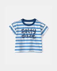 Baby Boy 'Salty Daze' Striped Graphic Tee - Blue/Ivory