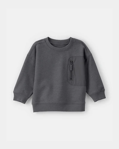 Baby Boy French Terry Zipper Pullover Sweatshirt - Grey