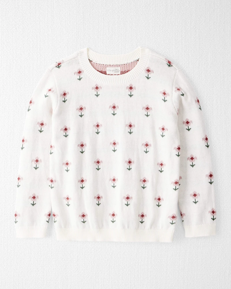Girls Organic Cotton Sweater Knit Wildflower Maze Print