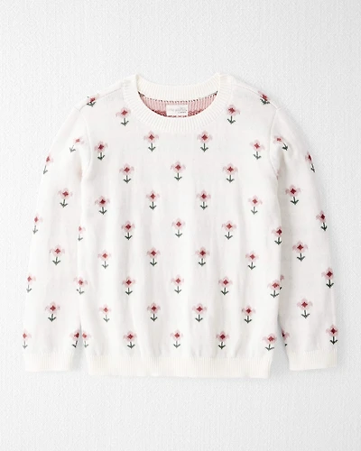 Girls Organic Cotton Sweater Knit Wildflower Maze Print
