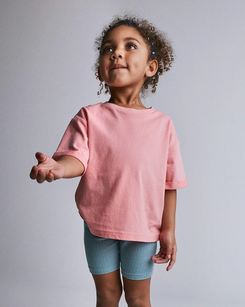 Toddler Girl Rolled Cuff Tee - Light Pink