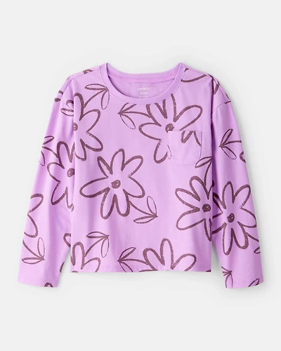 Girls Floral Pocket Tee - Purple