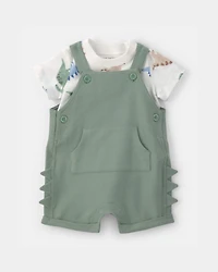 Baby Boy Animal Print Short-Sleeve Shortall Set - Green