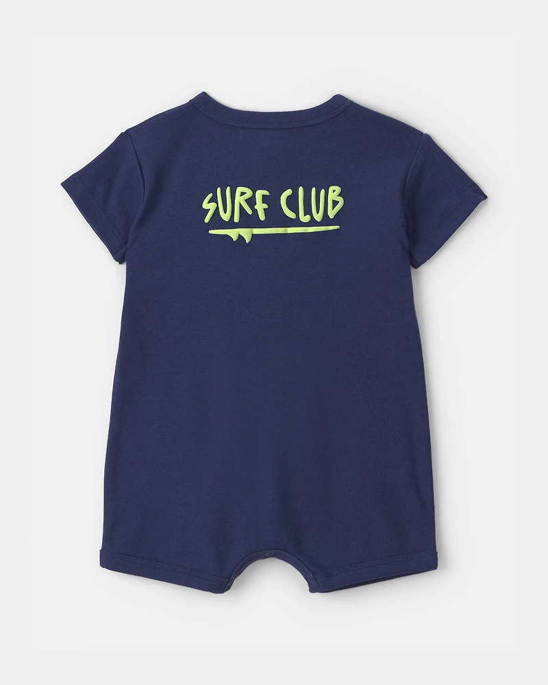 Baby Boy 'Surf Club' Short Sleeve Romper - Navy Blue