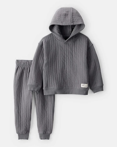 Toddler Boy 2-Piece Ribbed Hoodie & Pant Set - Grey