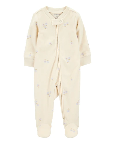 Baby Floral Print 2-Way Zip Terry Sleeper Pyjamas - Ivory