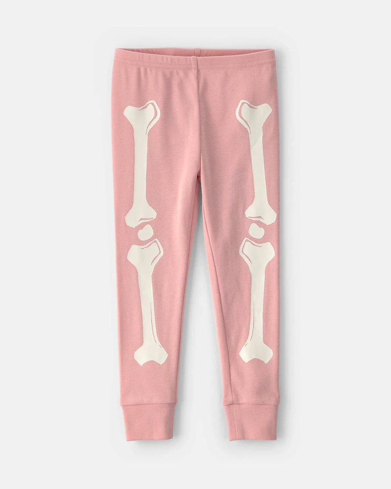 Baby Girl 2-Piece Halloween Skeleton 100% Cotton Snug Fit Pyjama Set - Pink