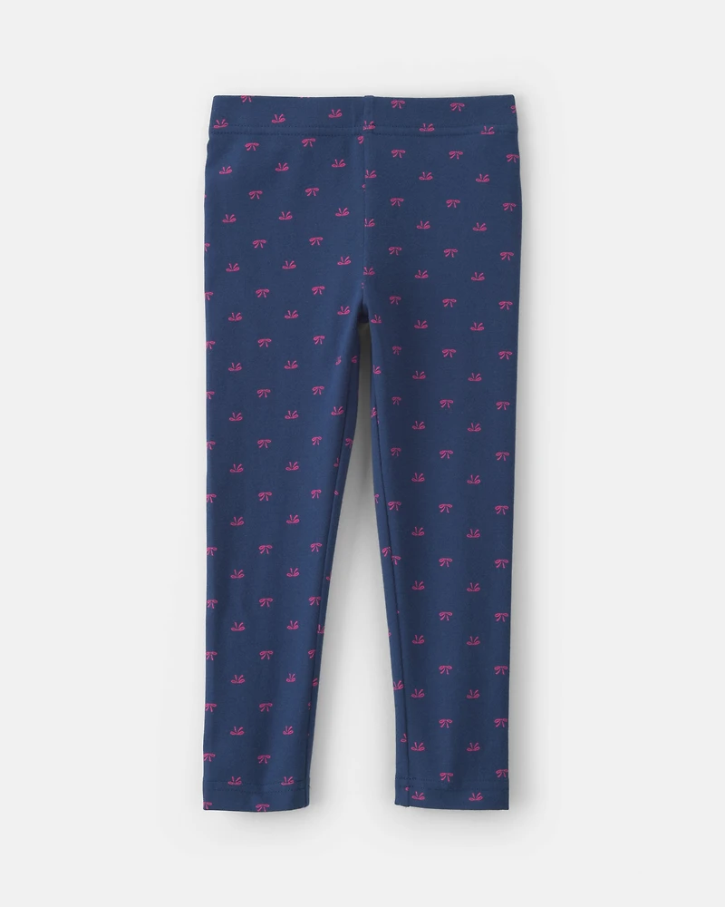 Girls Toddler Girl Bow Cotton Pull-On Stretch Leggings - Navy Blue