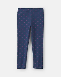 Girls Toddler Girl Bow Cotton Pull-On Stretch Leggings - Navy Blue