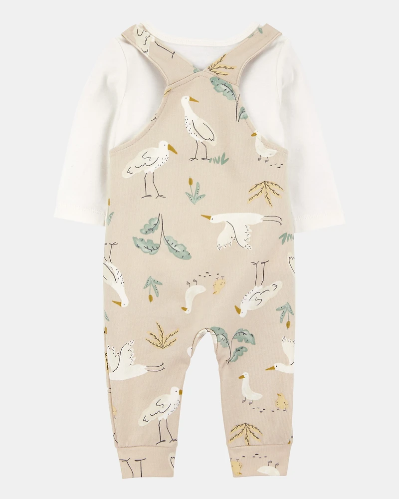Baby 2-Piece Bird Print Long-Sleeve Tee & Overall Set