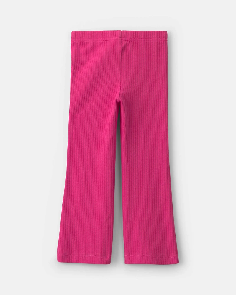 Toddler Girl Ribbed Pull-On Stretch Flare Leggings - Pink