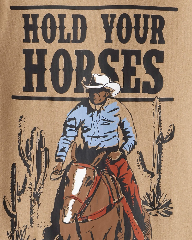 Boys Western Print 100% Cotton Long-Sleeve Snug Fit 4-Piece Pyjamas - Brown