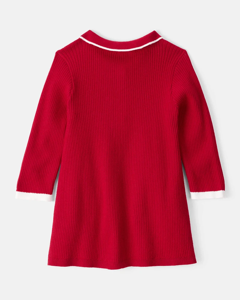Baby Girl Cotton Long-Sleeve Occasion Dress - Red