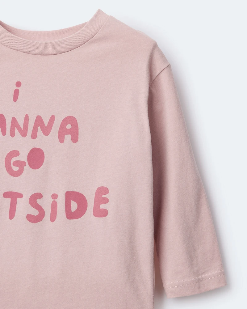 Toddler Girl I Wanna Go Outside Long-Sleeve Relaxed Graphic Tee - Light Pink
