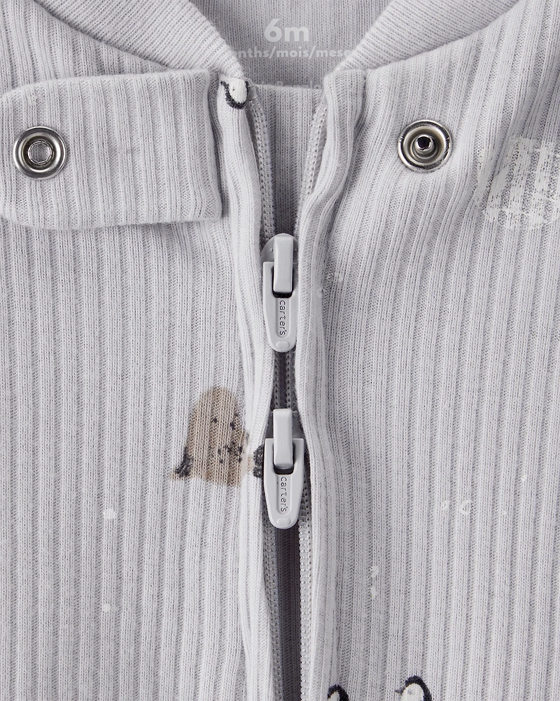 Baby Penguin Print Cotton Long-Sleeve Sleeper - White