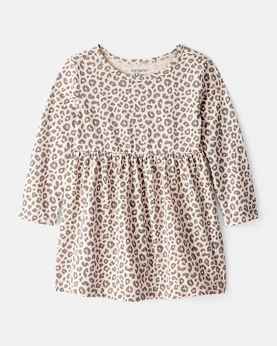 Baby Girl Leopard Print Long-Sleeve Dress - Brown