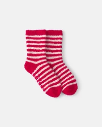 Toddler Striped Christmas Cozy Socks - Red/White