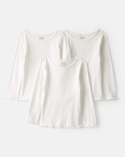Toddler Girl 3-Pack Cotton Long-Sleeve Tops - Ivory