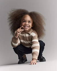 Toddler Boy Striped Quarter-Zip Sweater - Tan/White