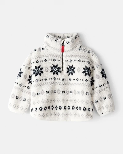 Baby Girl Fairisle Sherpa Quarter-Zip Pullover - White