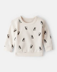 Baby Boy Penguin Print Fleece Sweatshirt - Cream