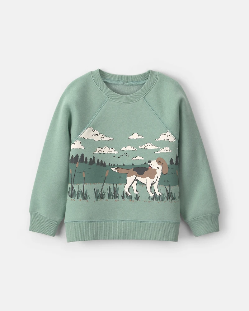 Toddler Boy Dog Fleece Pullover Sweatshirt - Green