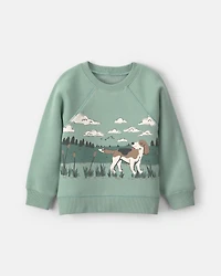 Toddler Boy Dog Fleece Pullover Sweatshirt - Green