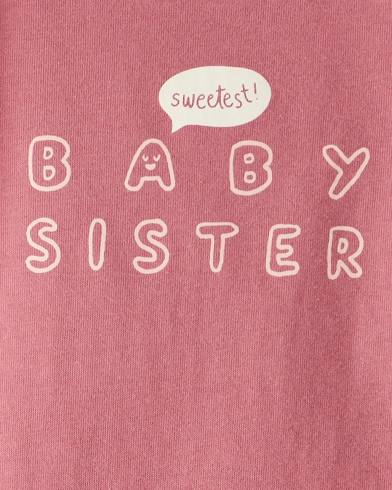 Baby Girl Sweetest Sister Cotton Long-Sleeve Graphic Bodysuit - Pink