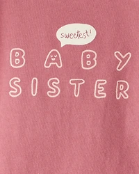 Baby Girl Sweetest Sister Cotton Long-Sleeve Graphic Bodysuit - Pink