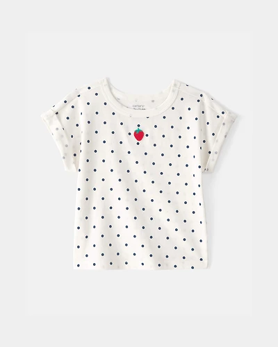 Toddler Girl Strawberry Polka Dot Top - White
