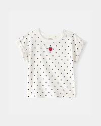 Toddler Girl Strawberry Polka Dot Top - White