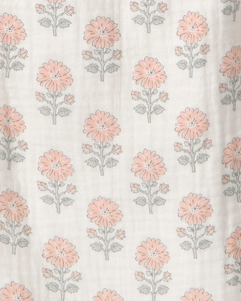 Toddler Girl Organic Cotton Gauze Jumpsuit Rosebud Petal Print