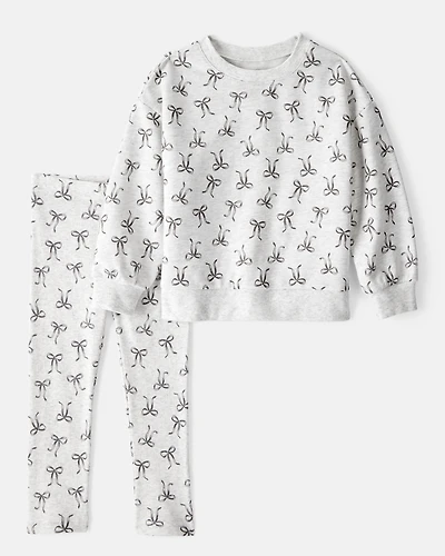 Toddler Girl Bow Print Long-Sleeve Tee & Pant Set - Grey