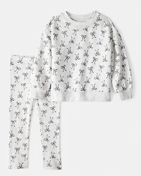 Toddler Girl Bow Print Long-Sleeve Tee & Pant Set - Grey