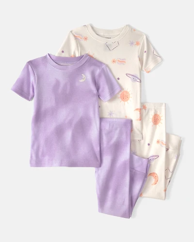 Toddler Girl Space Constellation Tie-Dye 100% Cotton Snug Fit 4-Piece Pyjama Set - Purple
