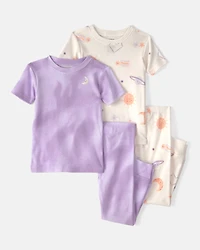 Toddler Girl Space Constellation Tie-Dye 100% Cotton Snug Fit 4-Piece Pyjama Set - Purple