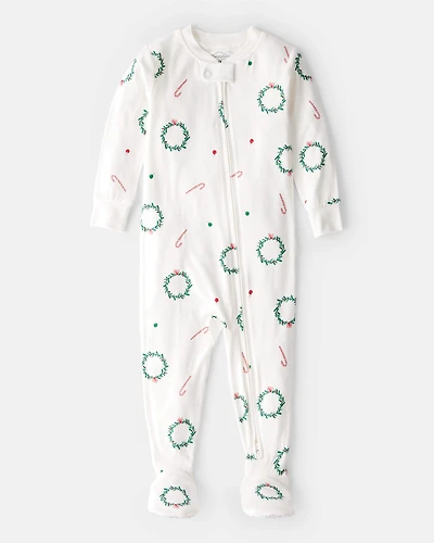 Baby Christmas Wreath Print PurelySoft Snug Fit 1-Piece pyjamas - White