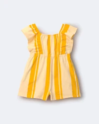 Toddler Girl Ruffle Sleeve Romper Stripes - Yellow