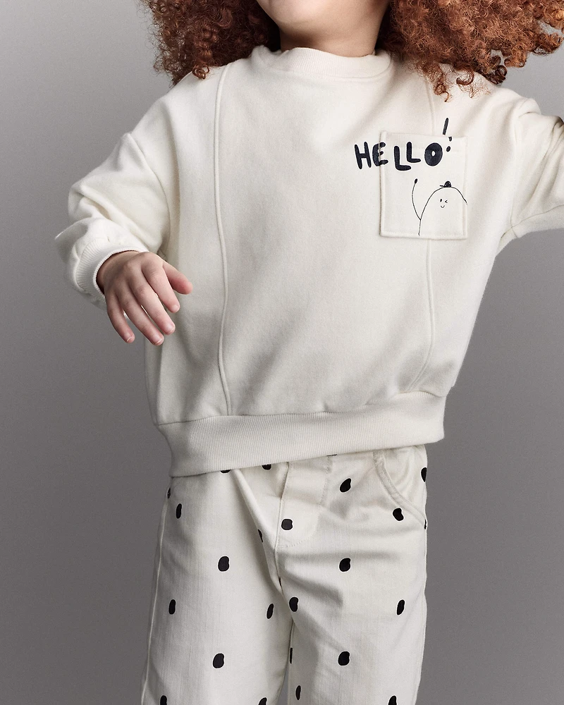 Toddler 'Hello!' Pullover Sweatshirt - Cream